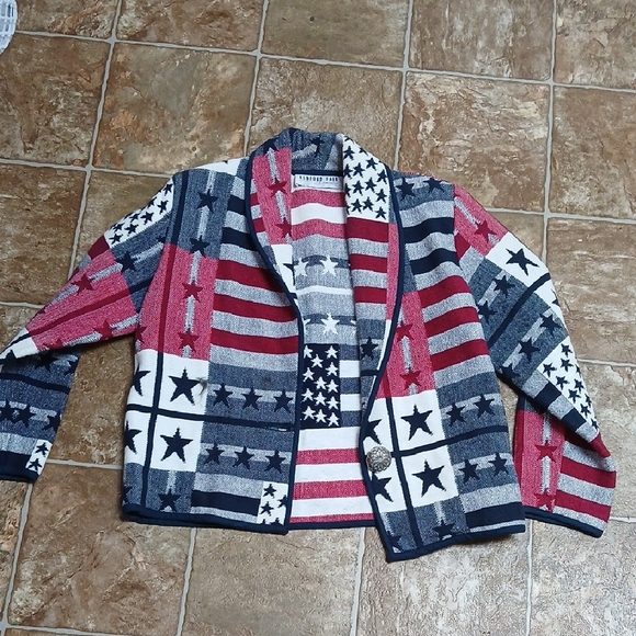 Bedford Fair Jackets & Blazers - EUC Bedford Fair American Patriotic Star and Stripe Tapestry Blazer Size SP